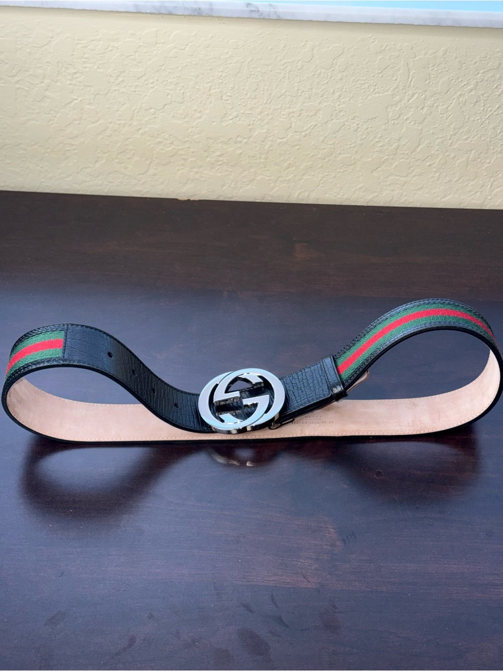 Gucci Black Leather Belt with Green and Red Web Stripe and Silver GG Buckle